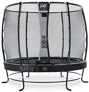 EXIT Toys Elegant Premium Rundes Trampolin - ø253cm - Mit Deluxe Sicherheitsnetz - Extra Starker und Stabiler Rahmen - Lange Federn - Rostfrei - Einfache Montage - Luxuriöse Ausführung - Schwarz