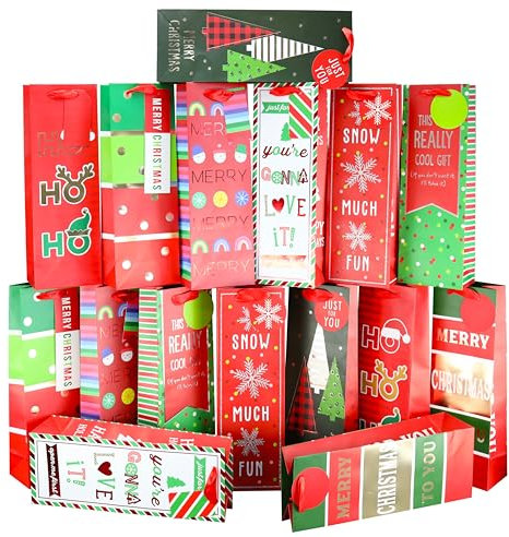 Iconikal Heavy-Duty Christmas Wine Bottle Gift Bags 16-Pack