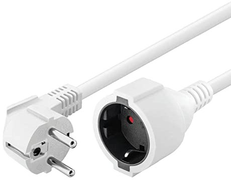 CABLEPELADO Cable alargador de alimentación | Cable Extensor alimentación Schuko Macho a Hembra | Cable de Tipo H05VV-F 3G1.5mm² | Enchufe 16A/250V | Blanco | 5 Metros