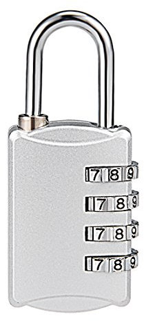 sourcing map Candado de combinación de 4 dígitos, grillete de 4 mm, cierre de aleación de zinc, tono plateado