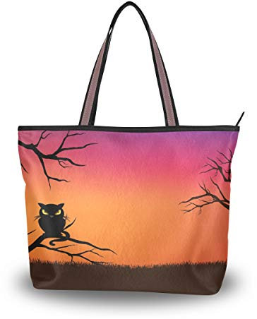 Große Schultertasche Eule im Baumstamm Handtasche mit Reißverschluss Strandtasche, Mehrfarbig - Multi - Größe: Large