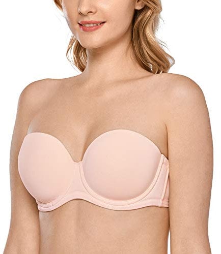 DELIMIRA Women's Strapless Bra Push Up for Bigger Bust Multiway Underwire Smooth Bandeau Bra Apricot Pink 44DD