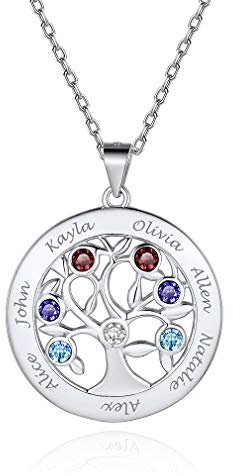 Custom4U Collier Personnalisé 7 Prénoms Argent 925 Pendentif Arbre de Vie Gravé