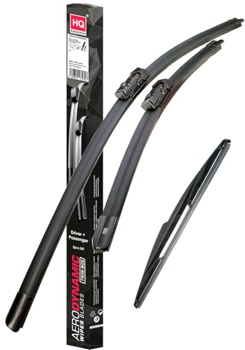 HQ AUTOMOTIVE Wiper Blades for JAGUAR E-Pace (2017 and later) | 3-piece front, 24 in + 16 in & rear 12-in set, Toyota/Lexus-Specific connector, graphite-coated rubber, rain sensor ready