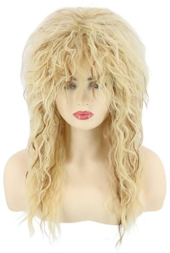 LeMarnia 80s Wigs for Men Blonde Long Wavy Mullet Wigs for Women Heavy Metal Rock Disco Wig Halloween Costume Party Wig