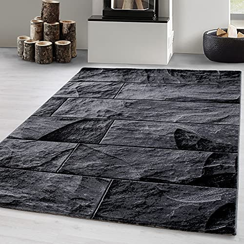 Carpetsale24 Teppich Wohnzimmer Moderne Steindesign Schwarz-Grau 160 x 230 cm - Kurzflor Schlafzimmer Pflegeleicht Und Extra Weich - Flauschiger Waschbar Esszimmer Küche Rechteckig