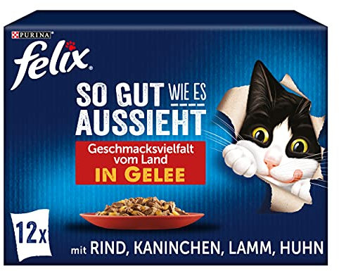 FELIX So gut wie es aussieht Katzenfutter nass in Gelee, Sorten-Mix, 6er Pack (6 x 12 Beutel à 85g)
