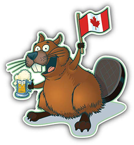 10cm! Klebe-Folie Wetterfest Made-IN-Germany Fröhlicher Cartoon Comic-Biber Kanada-Flagge Fahne H1675 UV&Waschanlagenfest Auto-Aufkleber Sticker Decal
