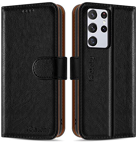 iCatchy for Samsung Galaxy S21 Ultra 5G Case Leather Wallet Flip Stand View Cover with Card Slots Compatible with Galaxy S21 Ultra 5G (6.8'') Phone Cover (Black)