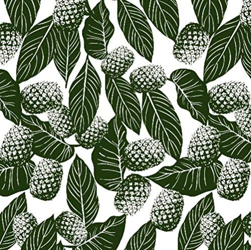 Pingianer 11,99€/m Ananas Blätter 100% Baumwolle Baumwollstoff Kinder Meterware Handwerken Nähen Stoff (Ananas Blätter Weiß Dunkelgrün, 100x160cm)