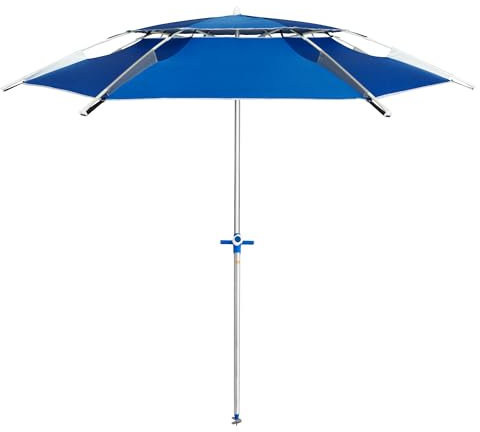 Pincho Sombrilla Playa Grande 200cm, Antiviento 35km/h, Protección UV50+, Pincho Rosca, Ventilación Doble, Aluminio, 8 Varillas Fibra Vidrio, Plegable, Reclinable, Funda Transporte