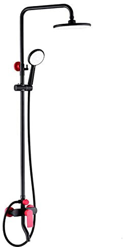 Ksunun Duschsystem Modernes Design Duschset mit Mischer Duscharmaturenset 23 cm Kopfbrause und 3 Strahlarten Handbrause Höhenverstellbar Duschstange Korrosionsbeständi Schwarz Rot