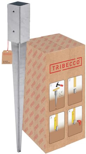 TRIBECCO Pfostenträger Einschlagbodenhülse 61 x 61 mm Länge 650 mm Feuerverzinkt Einschlaghülse für Vierkantholzpfosten Bodenhülse Anker Stahl Bodenanker Torpfosten Wäschespinnen