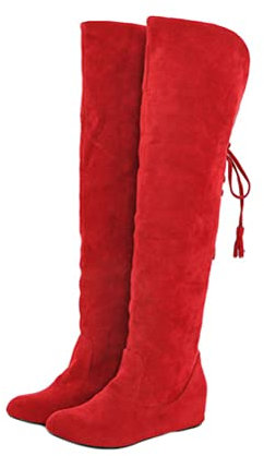 Onsoyours Mujer Otoño Invierno Cuña Interior Botas Sexis con Cordones sobre la Rodilla Botas de Caballero Retro para Mujer Botas Altas A Rojo 40