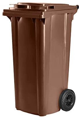 Bauer HARDWEX Mülltonne mit 2 Rädern und Deckel, Müllgroßbehälter, Abfalltonne, Mülleimer, Volumen: 120 Liter, Farbe: Braun, Größe: 964 x 480 x 550 mm