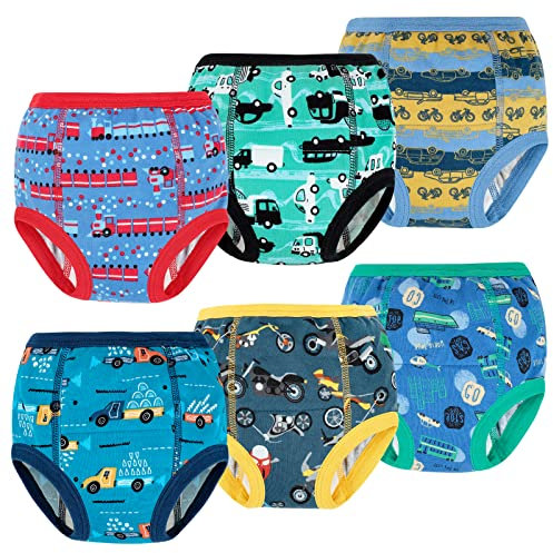 FLYISH DIRECT Baby Töpfchen Trainingshose für Töpfchentraining, 6-Lagen-Struktur Kinder Trainingsunterhosen, Weich und Bequem, Auto, 130/6T