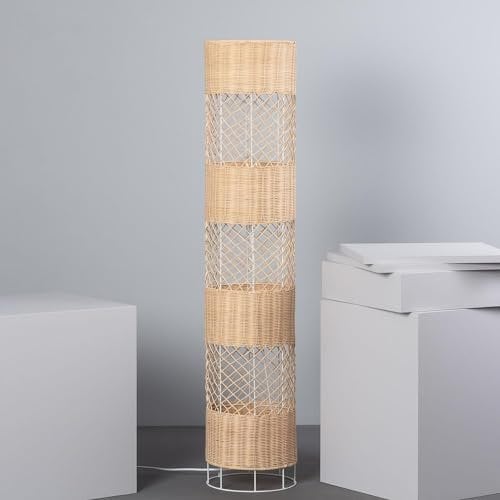 LEDKIA LIGHTING - Lampadaire Rotin Rubra | Design Cylindrique en Rotin | Compatible Ampoules E27 jusqu'à 40W | Pour Intérieurs, Salons, Chambres | Naturel, Bambou