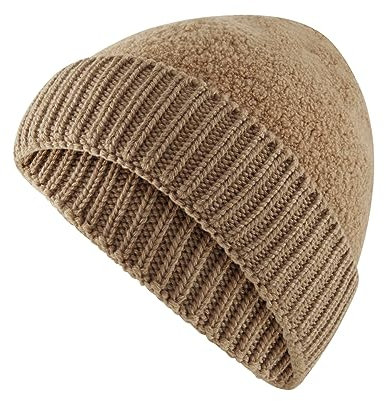 FALKE Unisex Beanie-Mütze Basic Teddy Beanie U BE Wolle Kaschmir schnelltrocknend warm 1 Stück, Braun (Camel 5038), ONESIZE