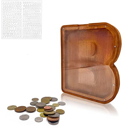 MEDOYOH Groß B Spardose Holz Buchstabe, 23CM/9IN Buchstaben Spardose Holz Alphabet Sparbox Münzen Sparschwein Hochzeit für Erwachsene Kinder Geburtstagsgeschenk