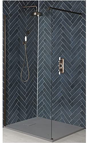 Milano Rosso Matte Bronze Wet Room Shower Enclosure Light Grey Tray - 1200mm x 900mm