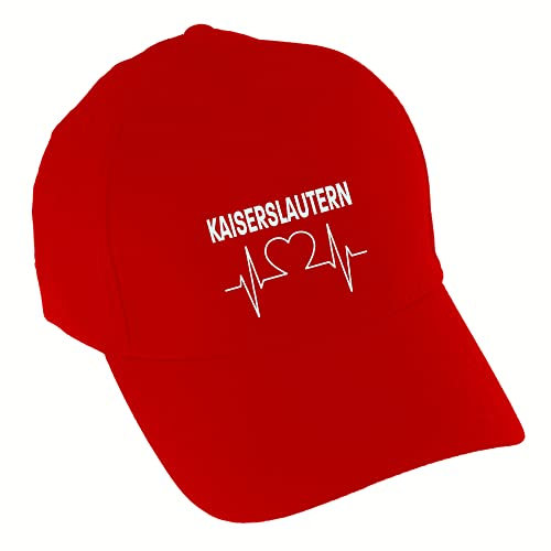 VIMAVERTRIEB® Baseballcap Kaiserslautern - Herzschlag - Druck: weiß - Cap Kappe Mütze Schirmmütze Fußball Fanartikel Fanshop - rot