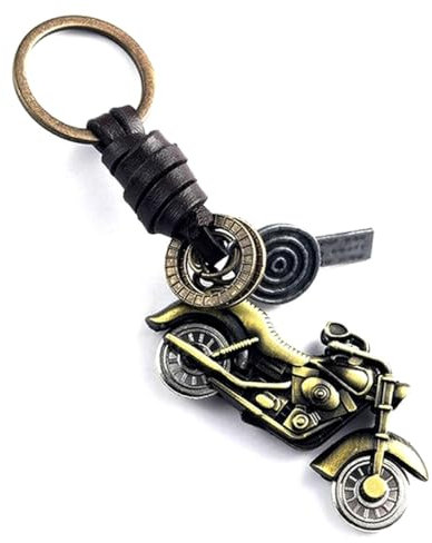 CUSTOMprivé Schlüsselanhänger Motorrad Harley Biker Triker Motorradfahrer Vintage Leder/Messing, mit Geschenktasche Samt