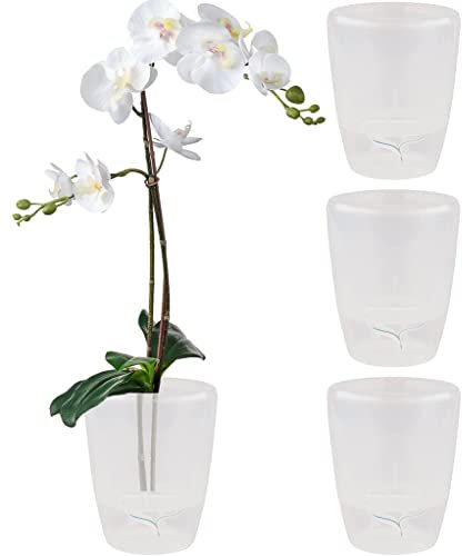 Santino 4er-Set Orchideentopf D 16.5cm.Selbstbewässernder Topf mit Dochtsystem und Wasserstandsanzeige für den Innenbereich (Transparent - 3,3L)