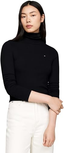 Tommy Hilfiger Damen Pullover Slim Fit Roll Neck Rollkragen, Schwarz (Black), L