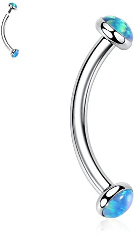 G23 Titan Augenbrauen-Piercingschmuck Gebogene Augenbraue Barbell Augenbrauenringe 16G Bauchnabelring Scheibe Blauer Opal Augenbrauenstege Nabelringe Zungenring Turmohrringe Augenbrauenpiercings 12mm