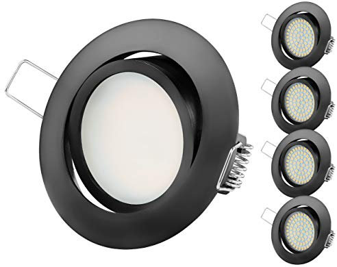 TEVEA Ultra Flach DIMMBAR Einbaustrahler - Schwarz Matt - 4W 230V LED Module austauschbar- Einbauspots - Einbauleuchten - 5er Pack (Neutralweiß - 4000K)