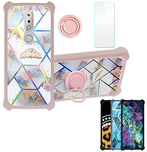 Aroepurt Hülle Für Nokia 7.1 hülle Kompatibel mit Nokia 7.1 Hülle Case Handyhülle Schutzhülle Cover [Mit 9H Härte HD Schutzfolie] PC + Silikon Ständer IMDF-HG