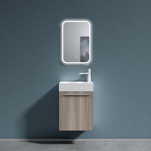 doporro Petit Meuble sous Vasque Chêne Blanc Clair et Vasque 46cm Ensemble de 2 Pièces de Meuble de Salle de Bain Design Pisa