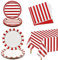 Forniture per feste di carnevale e circo, strisce rosse e bianche, decorazioni per feste, 61 pezzi, include piatti di carta, tovaglioli, tovaglia di carnevale per compleanno, carnevale, baby shower,