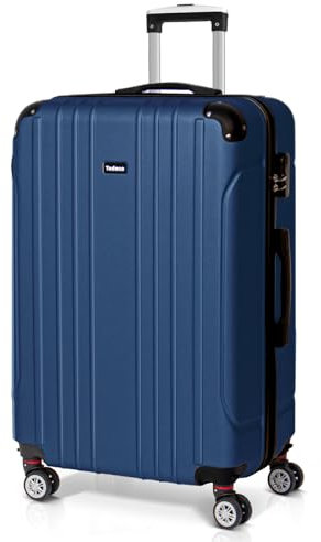 Todeco Valise Grande Taille 78cm, Valise de Voyage, Rigide e Légère ABS Valise de Voyage à roulettes Valises, 4 Doubles Roues, 78x51x28cm, Bleu foncé