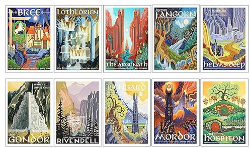 DKORARTE Set mit 10 A3-Wandbildern, für moderne Wohnzimmer, Schlafzimmer, Zimmer, ohne Rahmen, Serie und Filme, Der Herr der Ringe, Der Hobbit, 41 x 29,7 cm
