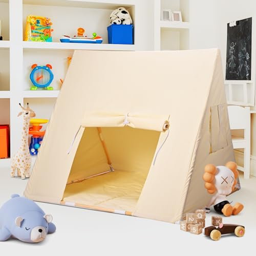 Yabumak Play Tent, Foldable Tent for Kids Reading and Playing with Small Windows, Kids Play Tent Indoor for Girls with Solid Wood Frame House Gift for Boys & Girls