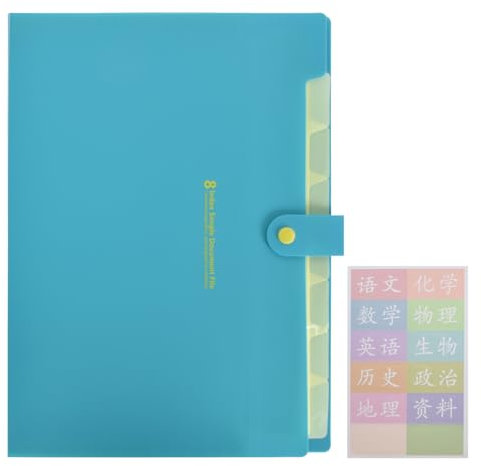 32,5 x 23,5 cm Fächermappe a4, Dokumentenmappe a4 8 Fächer, Ordnungsmappe Kunststoff, Tragbar Fächermappe, Ordner a4 Erweiterbar, mit Schnalle & Etiketten, für Büro Hause Schule und Reisen (Blau)