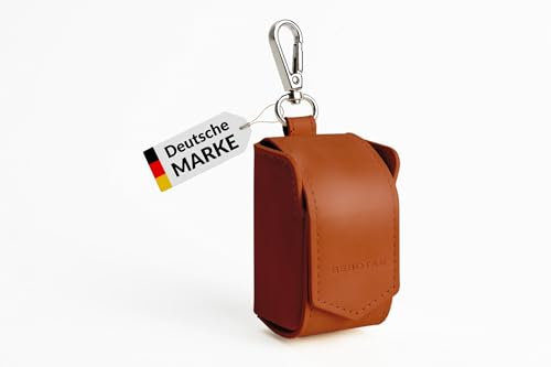 BEBOTAN Hundekotbeutel Spender mit Karabiner – Kotbeutelhalter aus veganem Kunstleder inkl. 1 x Rolle Hundekotbeutel – Praktischer Hundezubehör-Spender für Hundetüten (Braun)