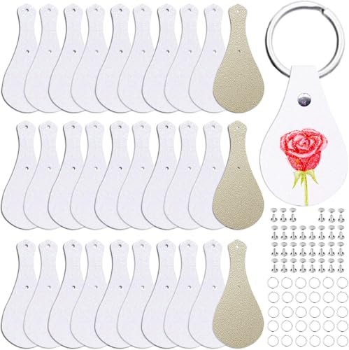 AOUXSEEM 30er Set Sublimations-Schlüsselanhänger-Rohlinge, Glitzer für Wärmeübertragung, PU-Kunstschaum-Rückseite, individueller Schlüsselanhänger für Familien/Liebhaber