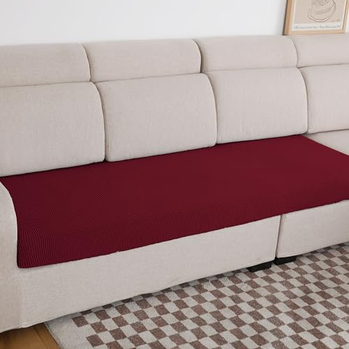 HOMEYA - Funda para cojin de sofa, Protector de cojin de Asiento ajustable con elastica, tela de poliester ( Rojo tinto, 3 Plazas - 120x50x20 )