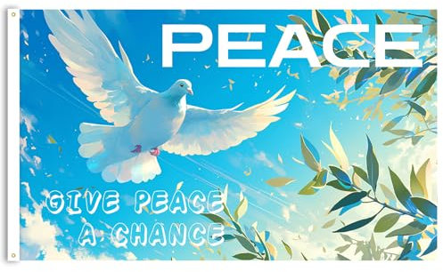 Cosymate Friedensfahne 150 x 90cm Peace Flag Friedenstaube Flagge Trauben Gartenflagge für Drinnen Draußen Garten Balkon Deko Zubehör, GIVE PEACE A CHANCE