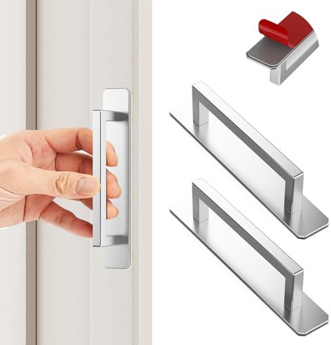 KIKISML Manijas de Puerta, 2 Piezas Aquare Cajón de Gabinete Instantáneo Autoadhesivo Adhesivo de Aleación de Aluminio Sin Perforación Tirador Cajón Armario Puerta Corredera Gabinete Cocina, Plata