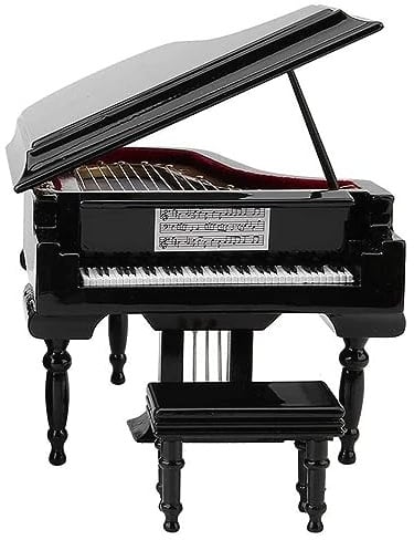 Phyachelo Miniatur FlüGel Piano Model Kit Musik Instrument mit Stuhl, für Haus BüRo Dekoration (Schwarz, Ohne Musik) Klein