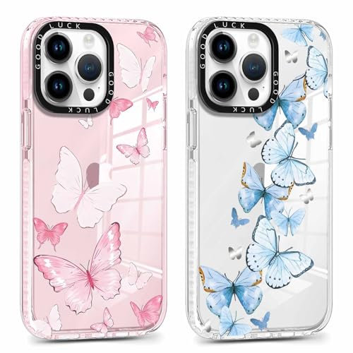 Foonary 2 Pack Clear Print Phone Case for iPhone 14 Pro Max 6.7,Slim Soft Silicone with Butterfly Design Aesthetics Transparent Pattern Cases,Shockproof Bumper Protector Cover for iPhone 14 Pro Max