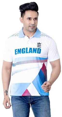 World Cup England Cricket Fan Jersey t Shirt Men's Short Sleeve Polo T-Shirts | Button Down Collar Style | Cricket Sports Tee Tops | Size S to XXL (L, Blue)