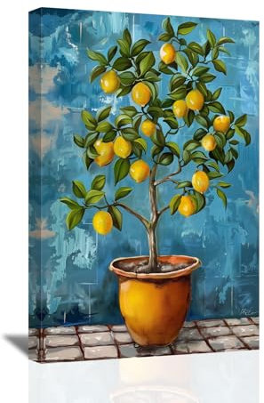 SWQYLB Lemon Canvas Wall Art Kitchen Fruit Picture Vintage Farmhouse Lemon Tree Painting Rustic Botanical Prints Kitchen Dining Room Decor Framed (12.00 x 18.00)