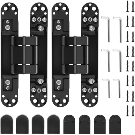 maXpeedingrods 2Pcs Hidden Door Hinge, 6 Inch Invisible Hinges for Doors, 3 Way Adjustable & Heavt Duty Hinges, 180 Degree Concealed Door Hinge for Door Thickness >35mm (Black)