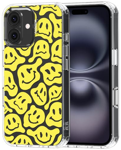 MOSNOVO Hülle für iPhone 16 – Durchsichtige, schlanke, stoßfeste TPU+PC-Handyhülle, [6,6 Fuß Fallschutz/Anti-Abziehen] - Geschmolzenes gelbes Lächel-Gesicht