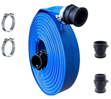 Manguera Plana 6 Bares, con acoples Camlock de PP Tipo A,C,E,F + 2 Abrazaderas Super W1. (40mm T50m)