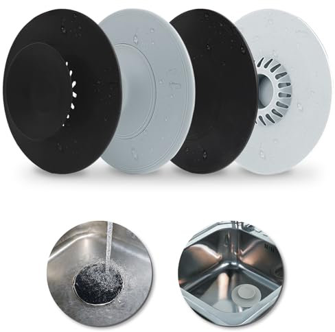 Abflusssieb Küchenspüle Silikon,Abflussstopfen Waschbecken Universal 4 Stück,Spülbecken Stöpsel für Küche Bäder,Badewannenstöpsel mit Sieb,Abflusssieb Küchenspüle Gummi Faltbarer